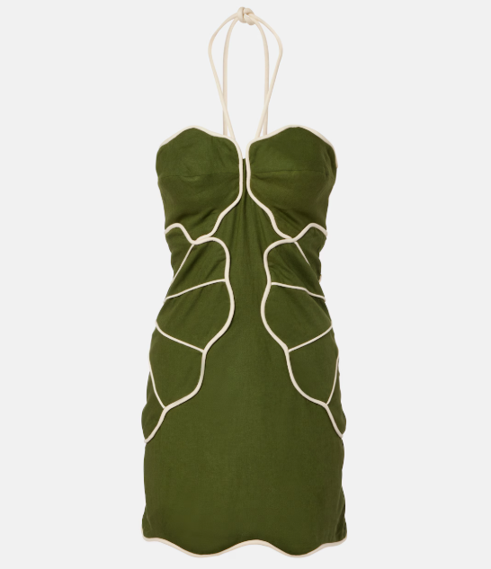 Olivia Halter Floral Mini Dress – olive green – floral print