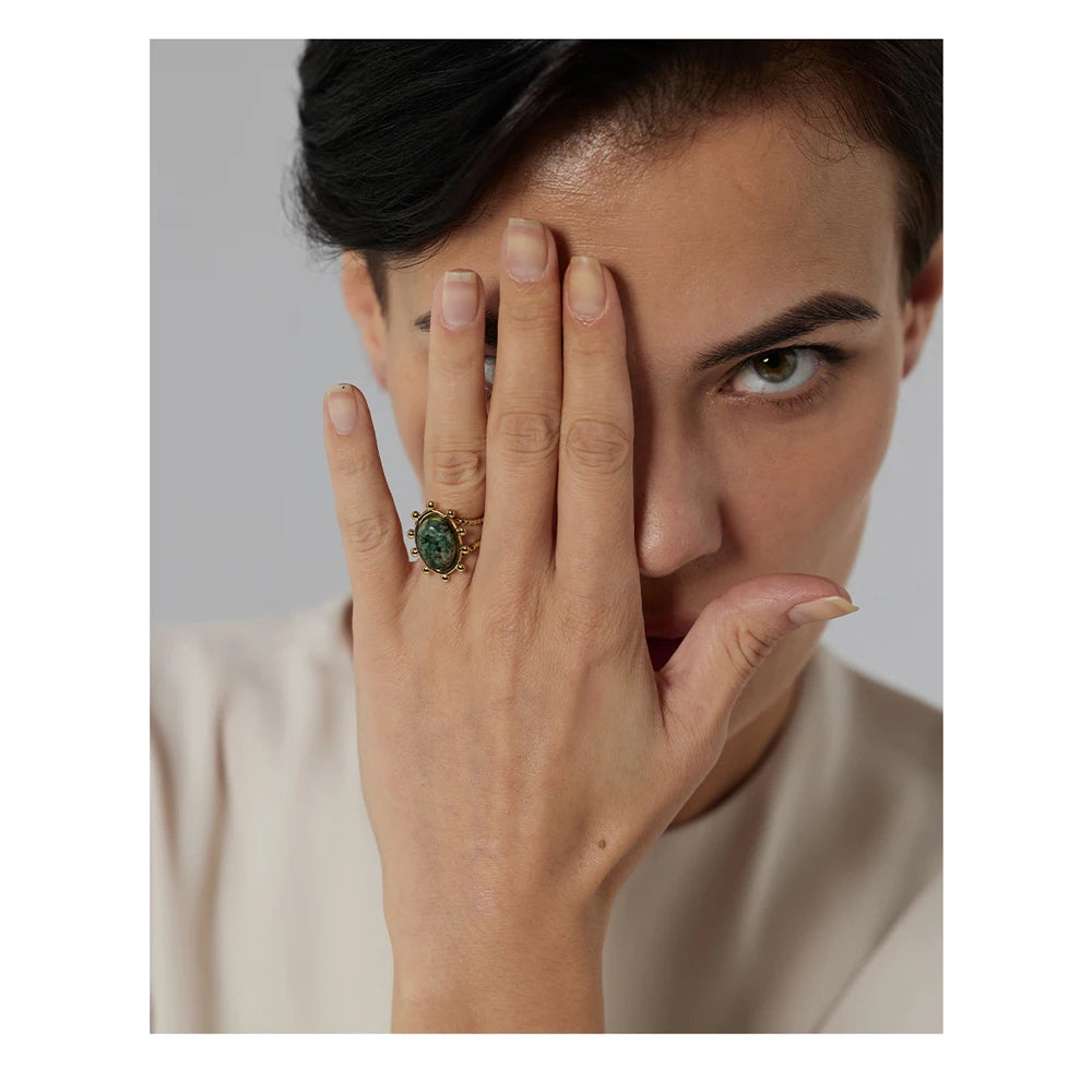 Green African Turquoise Stone Ring — rings in turquoise — back view