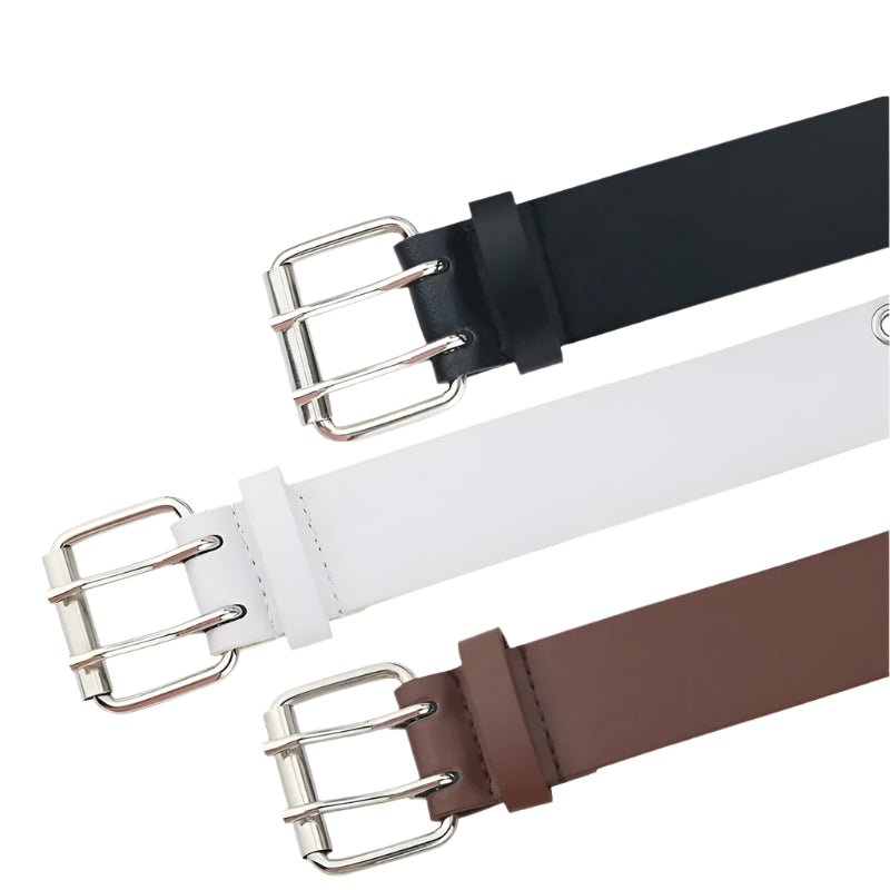 Three grunge belts in black, white, and brown colors displayed together
