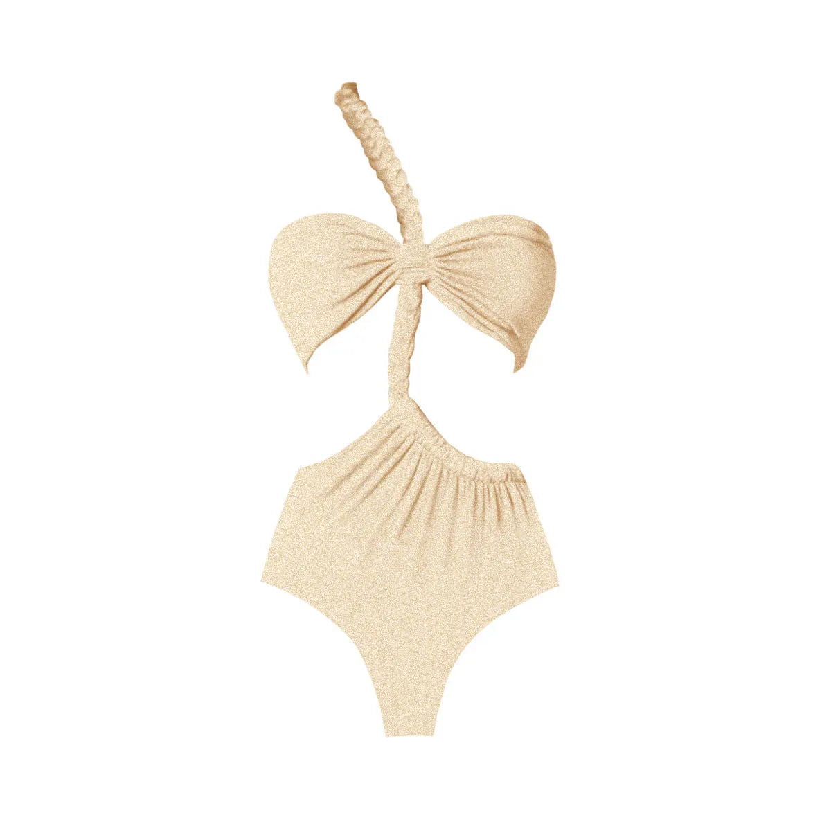 One Shoulder Ruffle Bikini Set - Beige