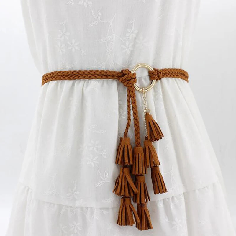 Thin Braided Tassel Belt