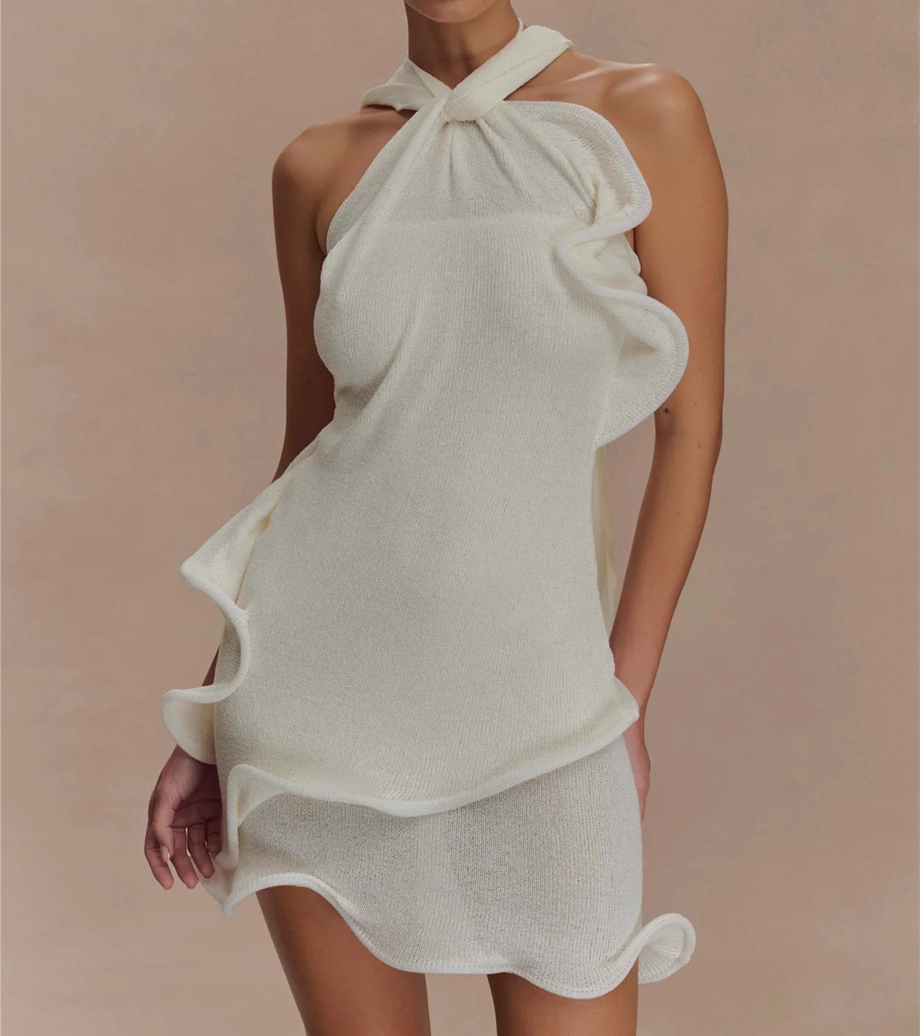 Meshy Wavy Halter Mini Dress
