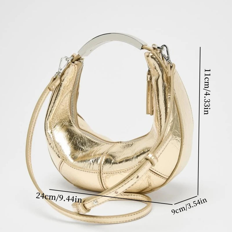 Crescent Metallic Shoulder Bag