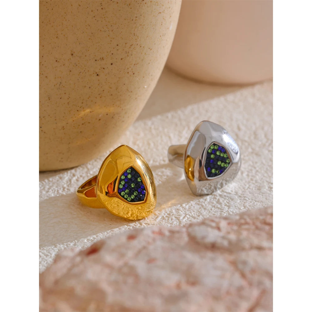 Blue Cubic Zirconia Ring — rings in gold — front view