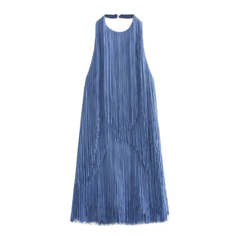 Mariela Backless Tassel Dress in white – back view showing open back