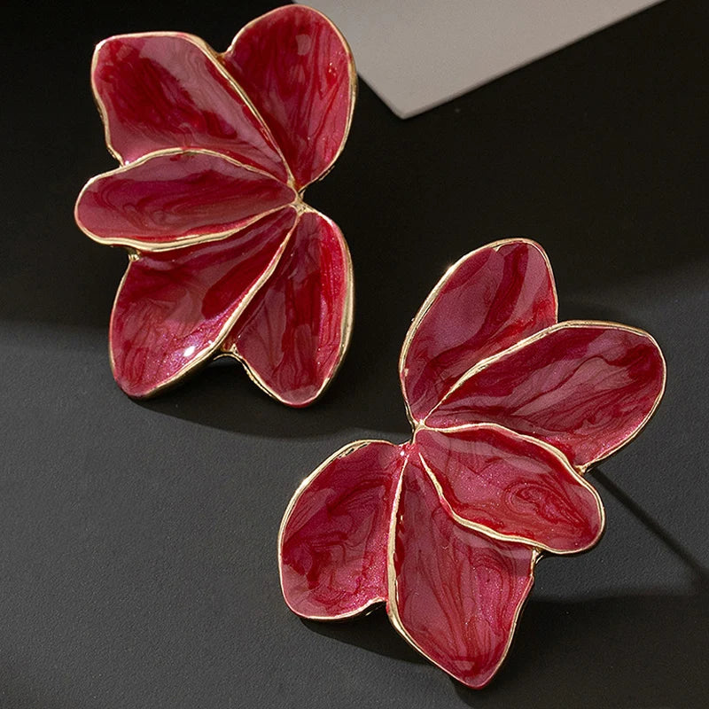 Red Enamel Petal Earrings