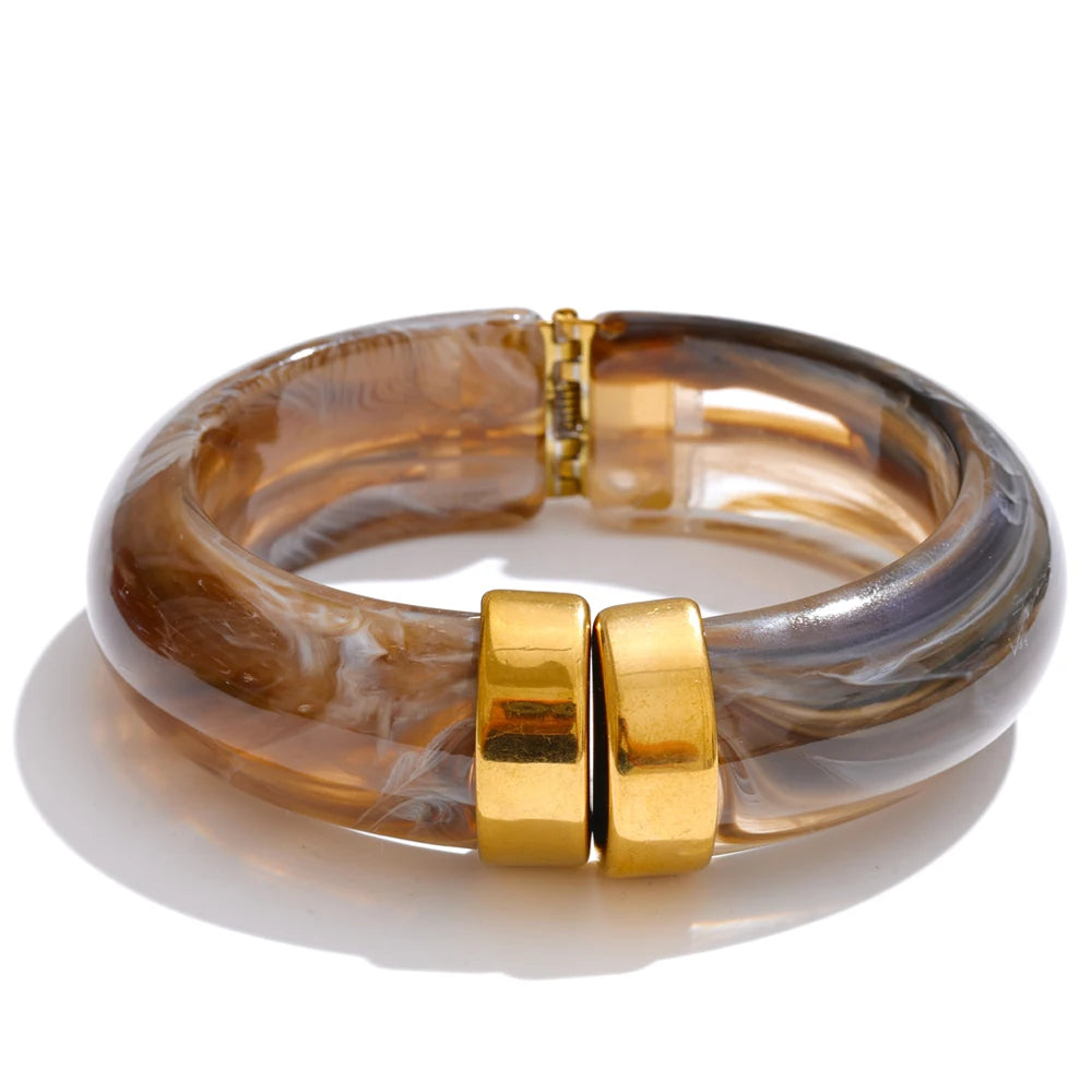 Acrylic Thick Bracelet Bangle — bracelets in caramel — additional view