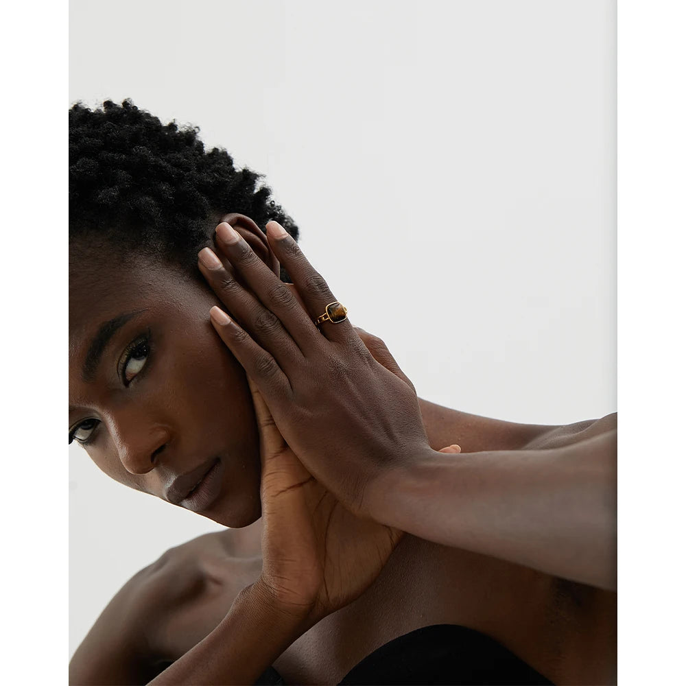 Natural Stone Open Ring 18K Gold Plated — rings in multicolor — back view