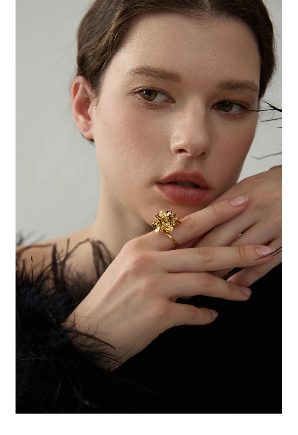 Gold Plated Flower Adjustable Ring — rings in gold — additional view