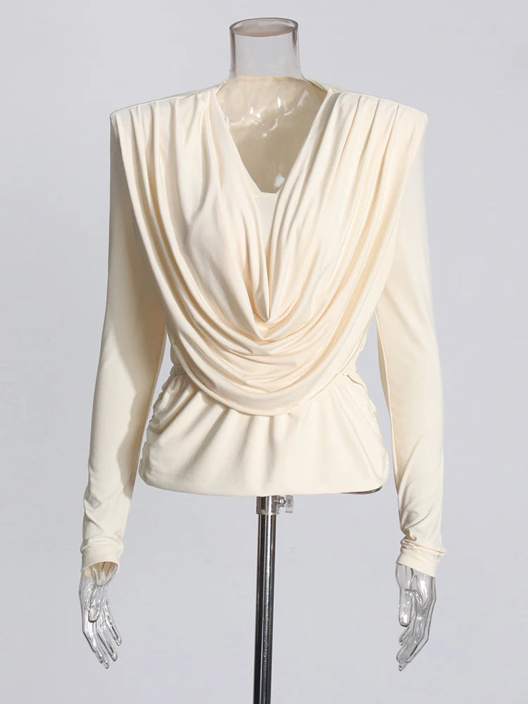 Patricia Spliced Folds Blouse — shirts & tops in beige — back view