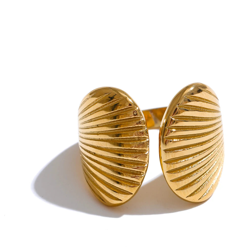 Shell Stripe Open Adjustable Ring — rings in gold — additional view