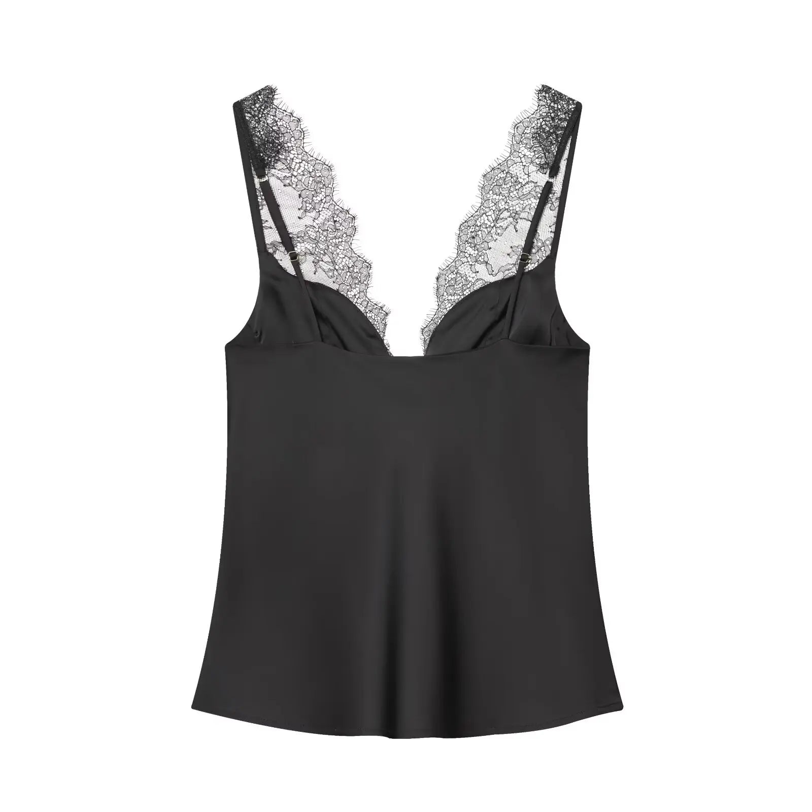 Melina Lace Splice Top – black – lace detail
