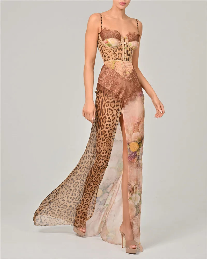 Leopard Lace Split Dress