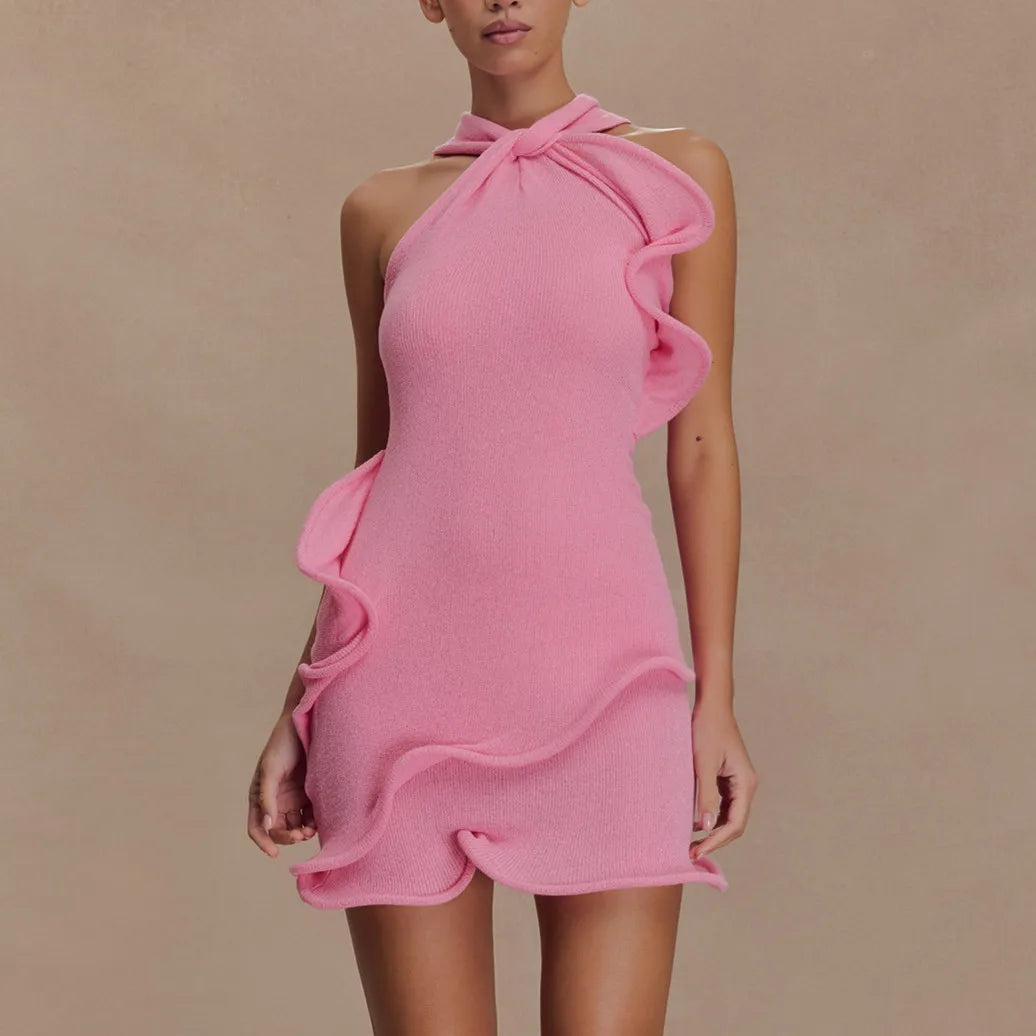 Meshy Wavy Halter Mini Dress