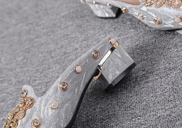 Erika Beaded Mules — shoes in silver beaded detail — additional view