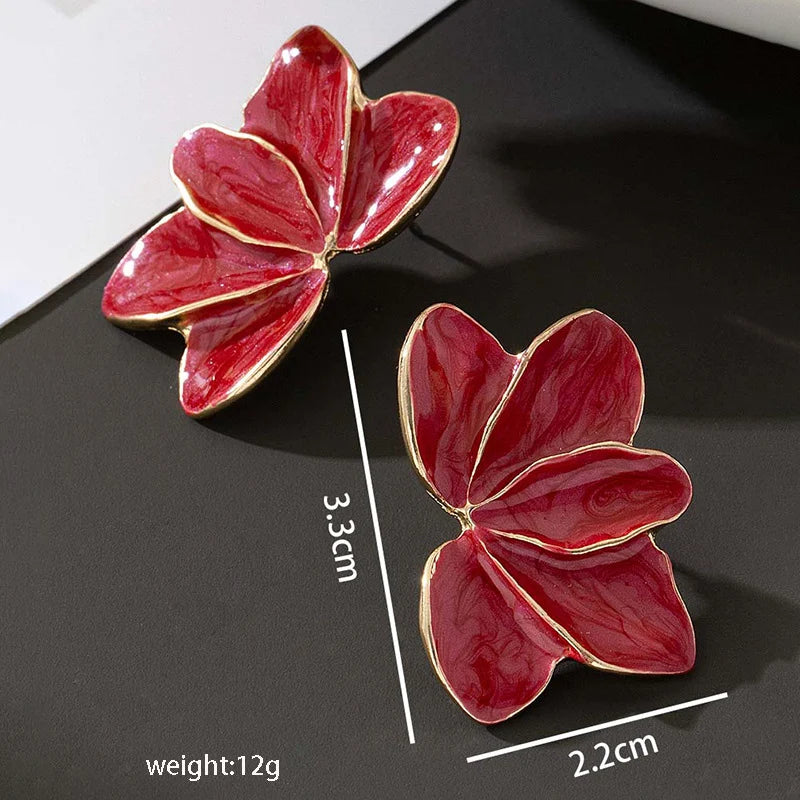 Red Enamel Petal Earrings