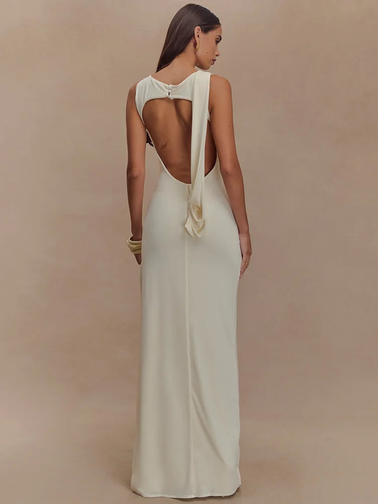 Paola Backless Ruched Dress – white – backless