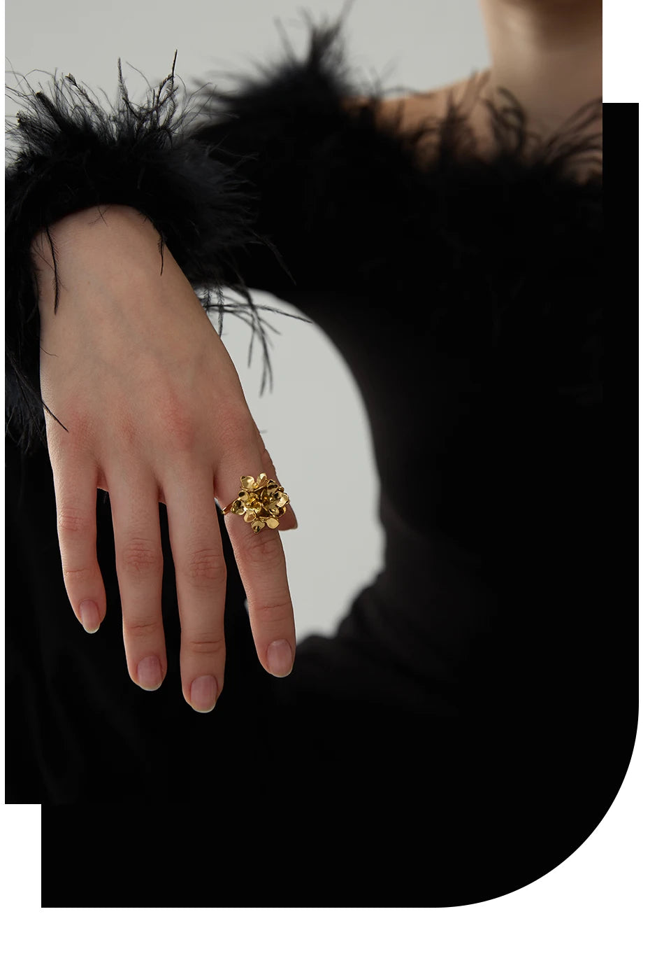 Gold Plated Flower Adjustable Ring — rings in gold — additional view