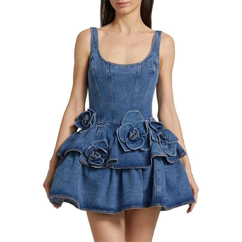 Melanie 3D Floral Denim Dress