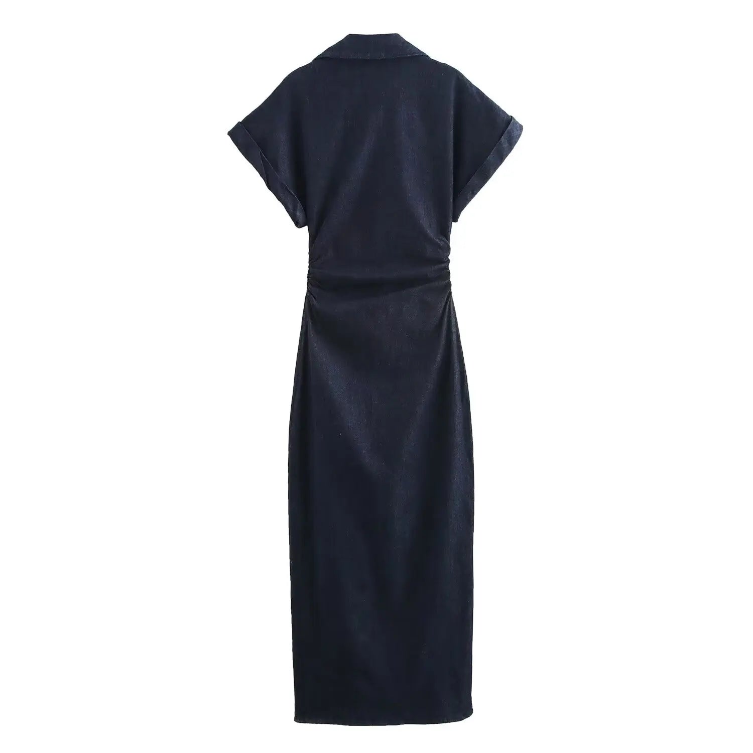 Collared Denim Button Midi Dress