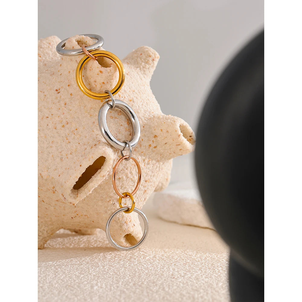 Tricolor 5 Links Stacked Rings 18K Plated — rings in multicolor — back view