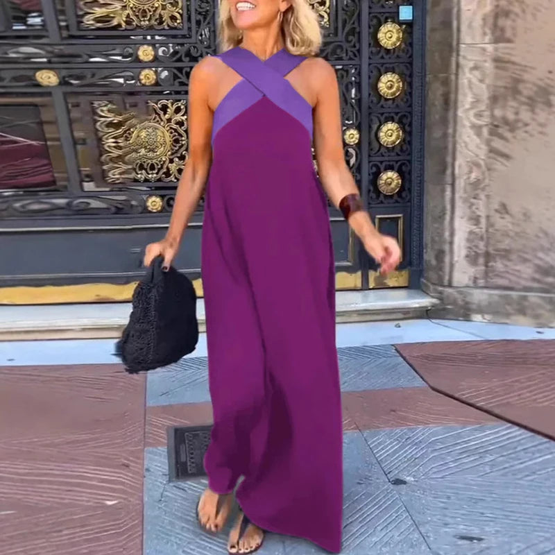 Lola Cross Halter Sling Dress – wine – halter neckline