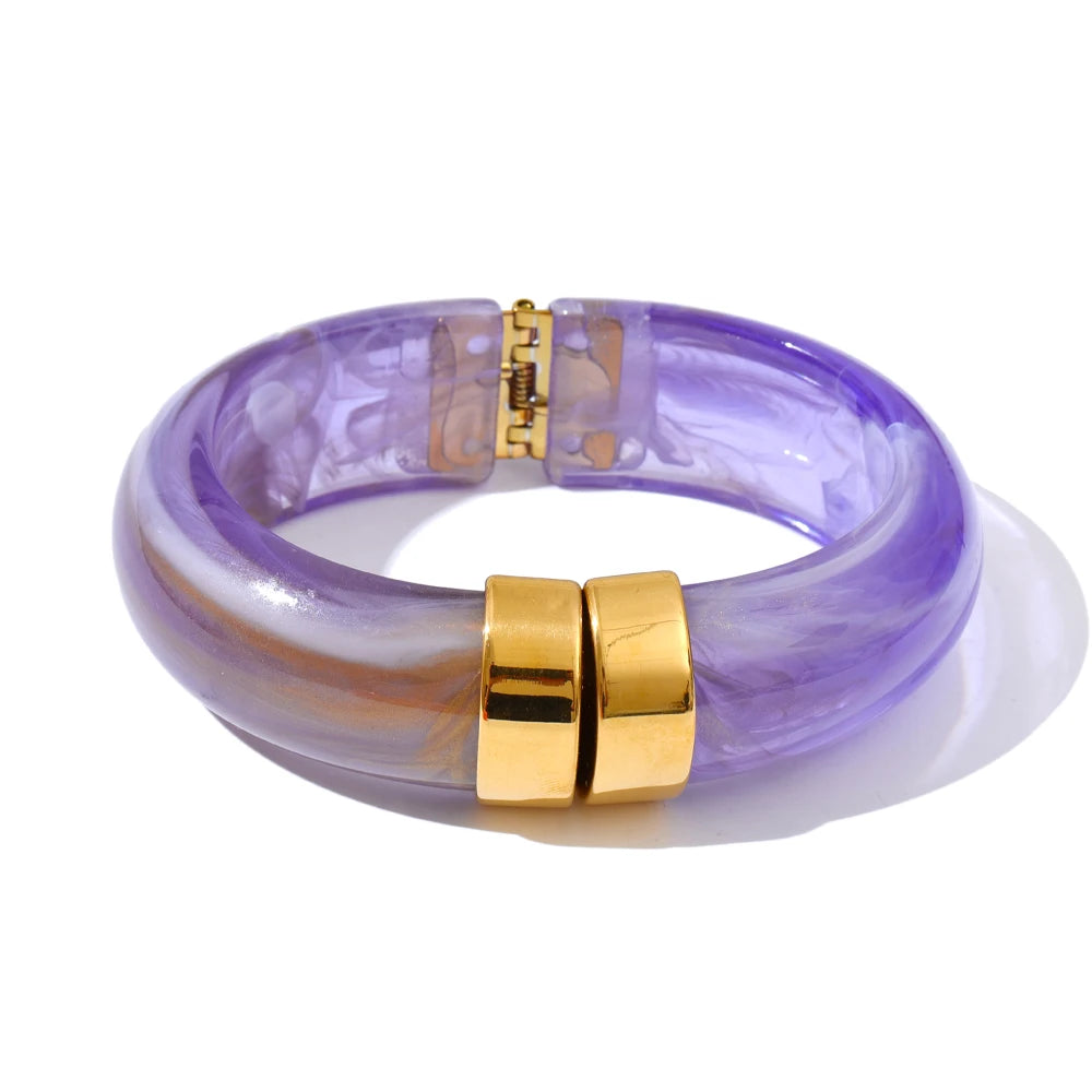 Acrylic Thick Bracelet Bangle — bracelets in caramel — additional view
