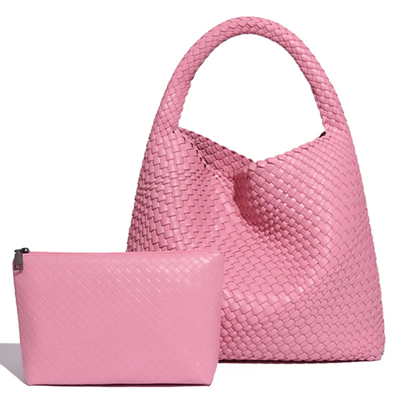 Theresa Soft Woven Tote Bag – black – woven texture