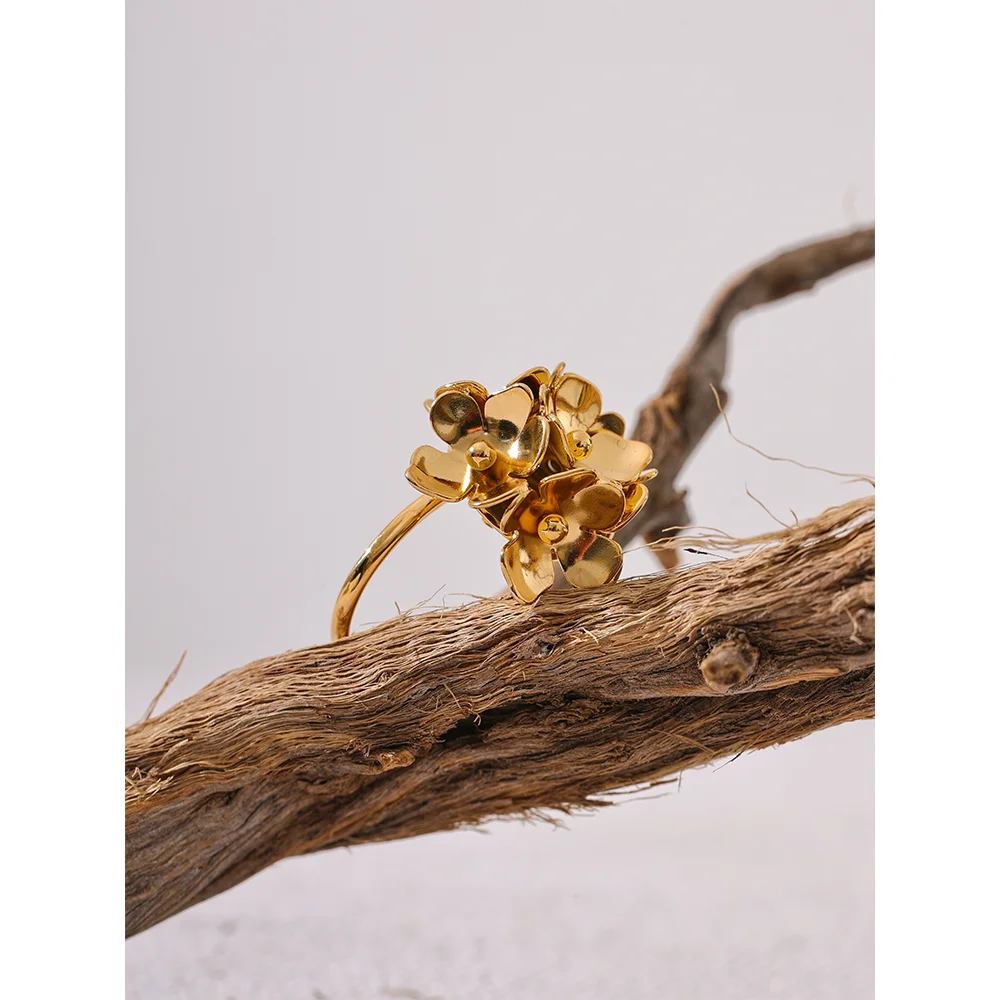 Gold Plated Flower Adjustable Ring — rings in gold — additional view