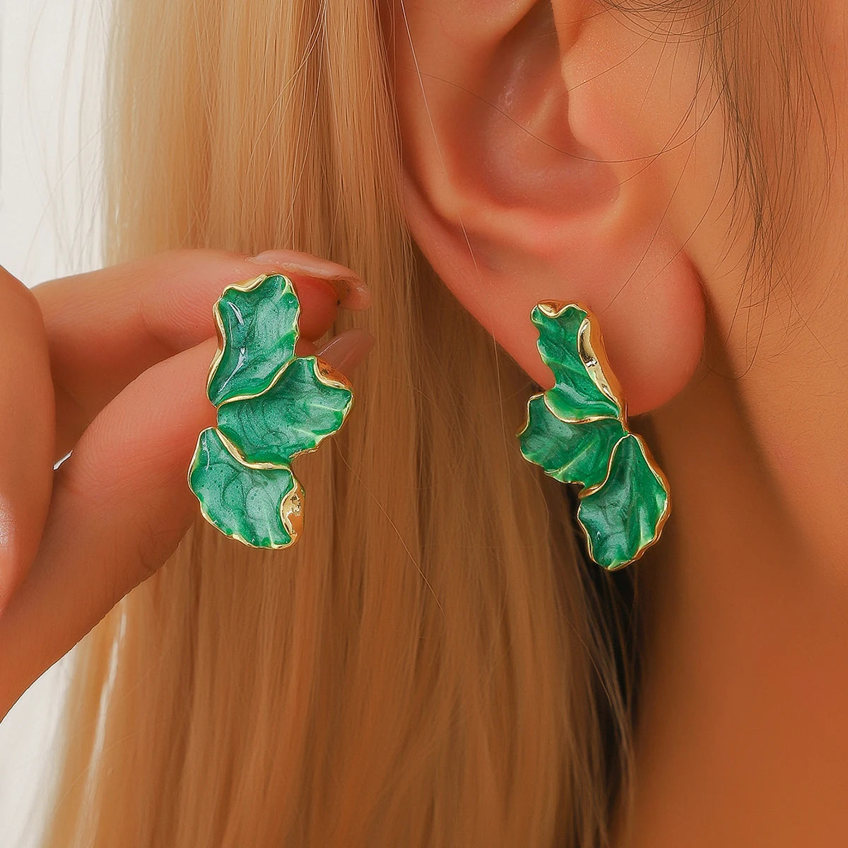 Forest Maple Leaf Earrings — earrings in green — additional view