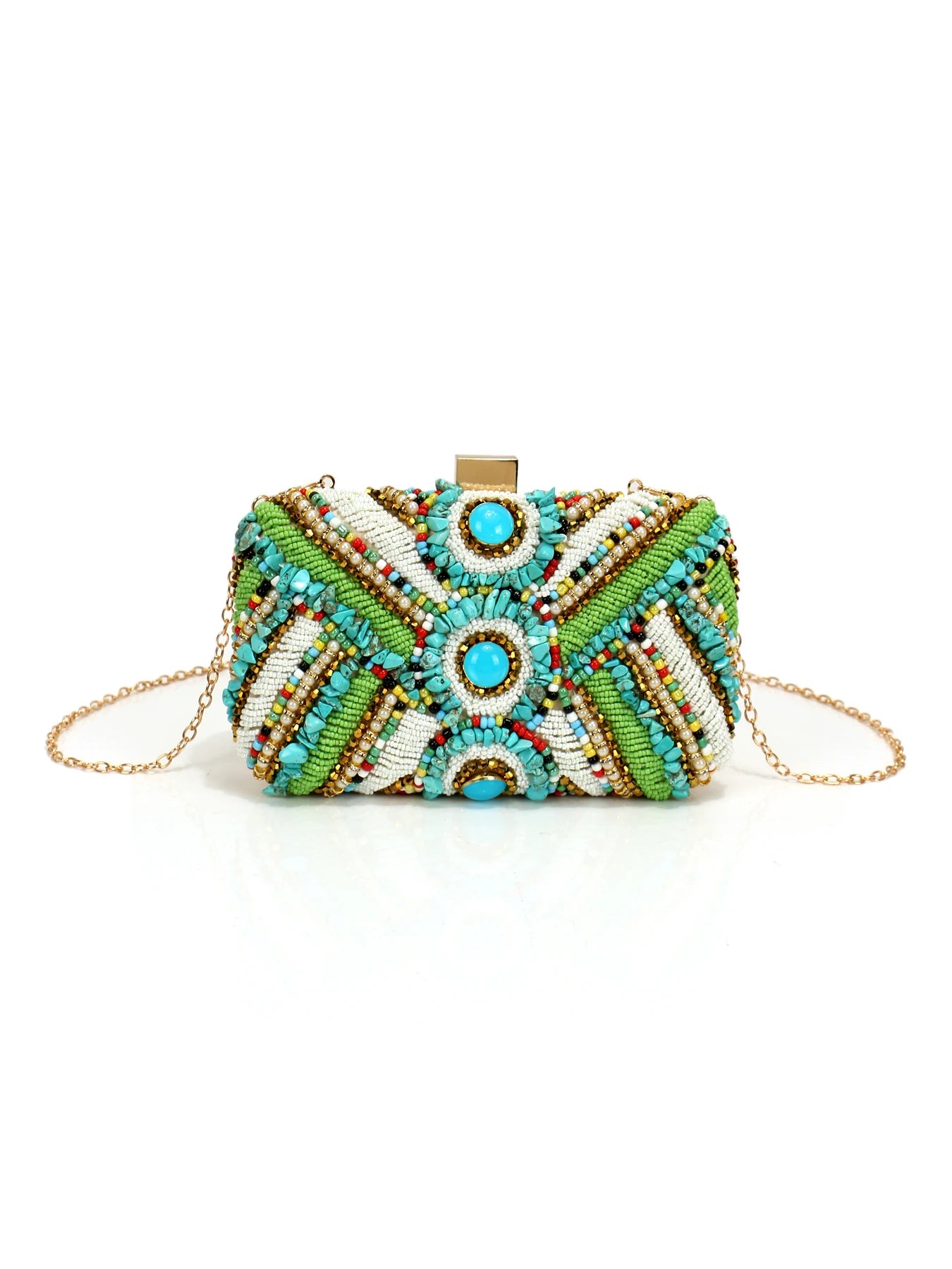 Green Embroidery Clutch Bag – green – statement handbag detail