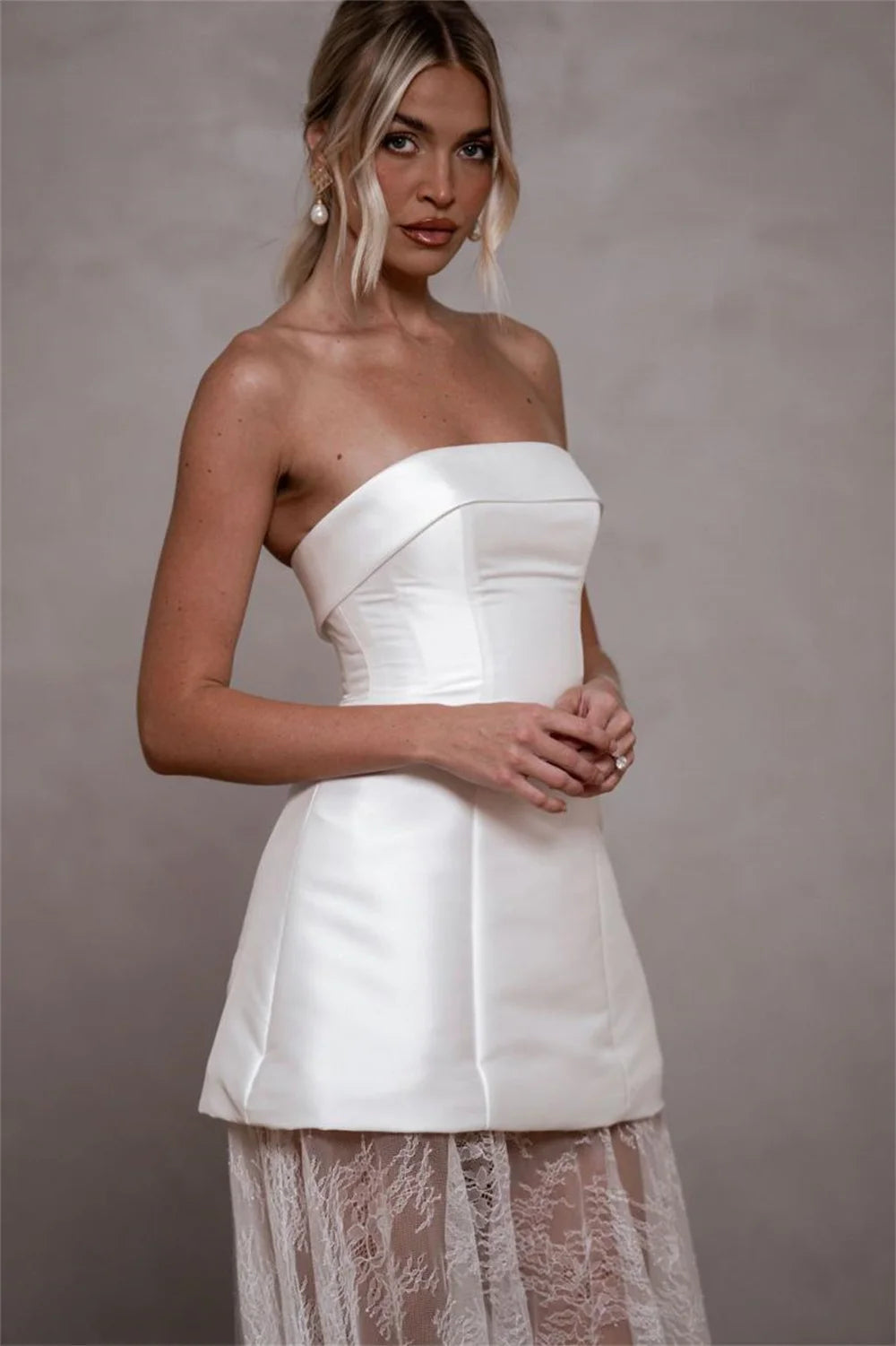 Étoile Spetsklänning med Overkjol och Miniklänning för Bröllop