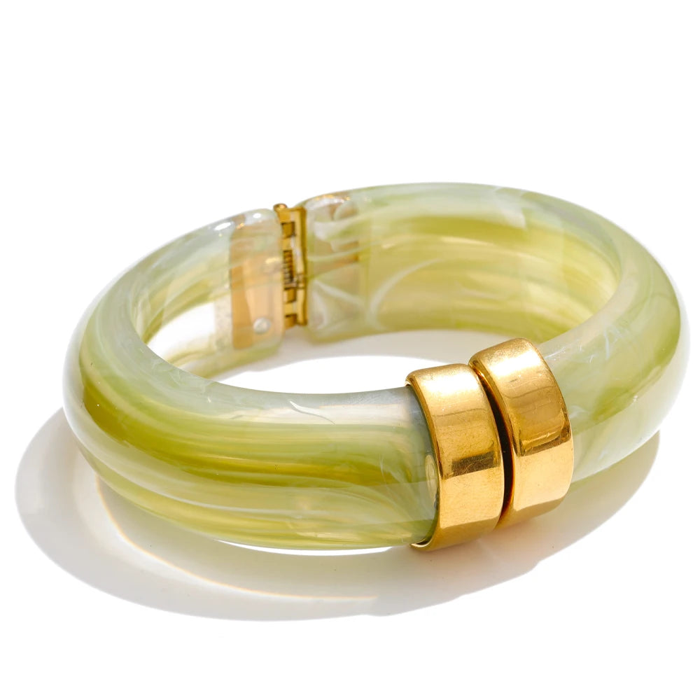 Acrylic Thick Bracelet Bangle — bracelets in amber — additional view