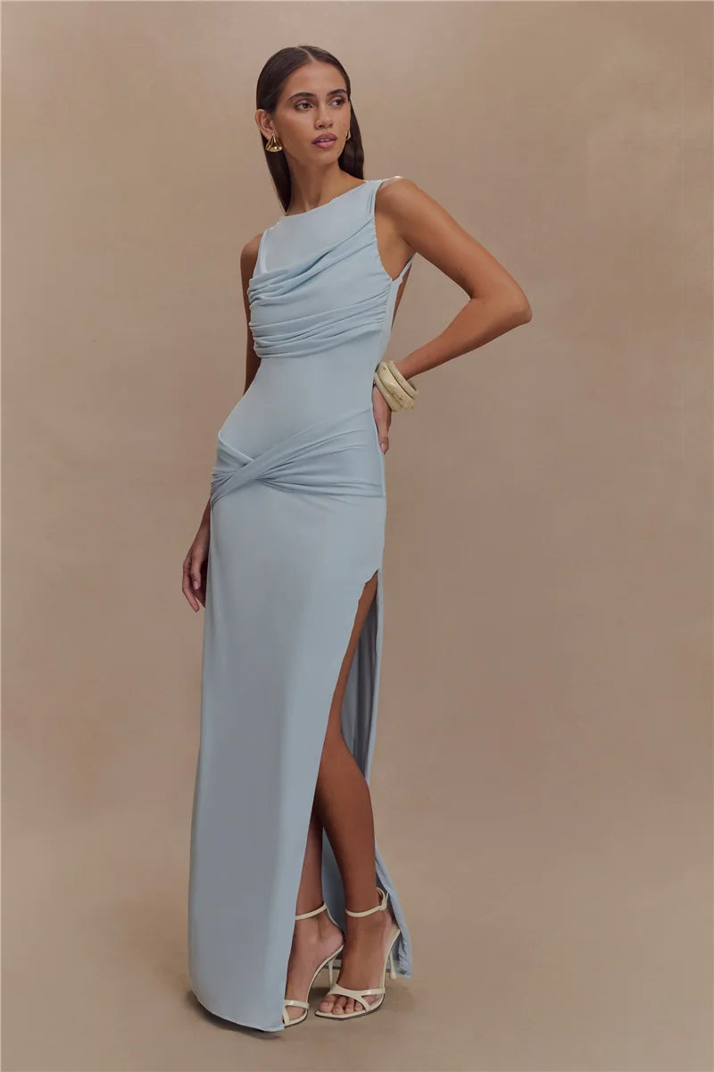 Paola Backless Ruched Dress – white – backless