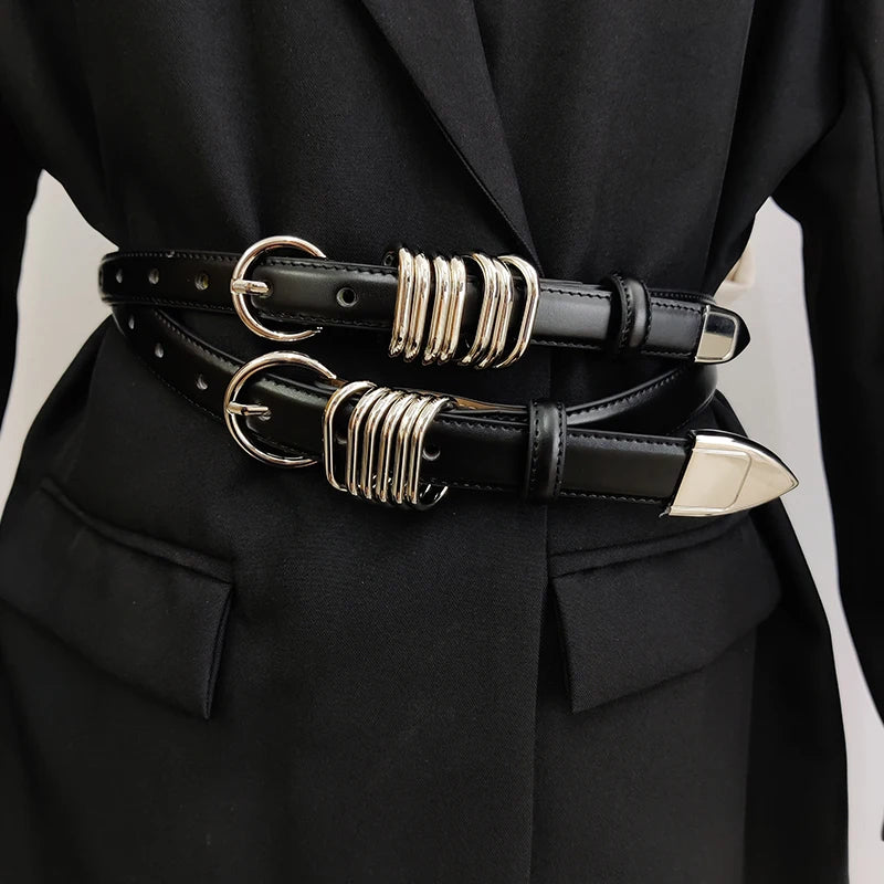 Cinturón doble de cuero genuino