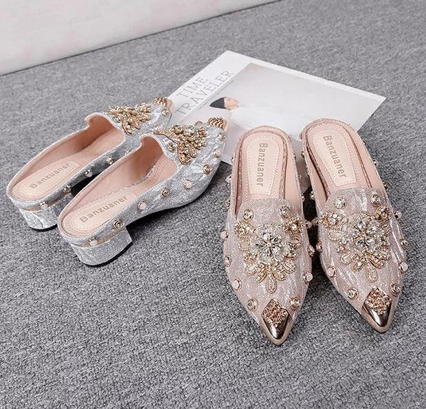 Erika Beaded Mules — shoes in champagne beaded detail — additional view
