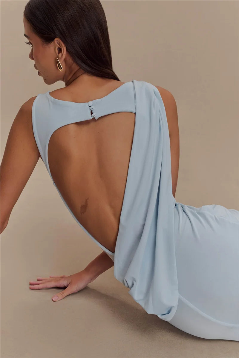 Paola Backless Ruched Dress – white – backless