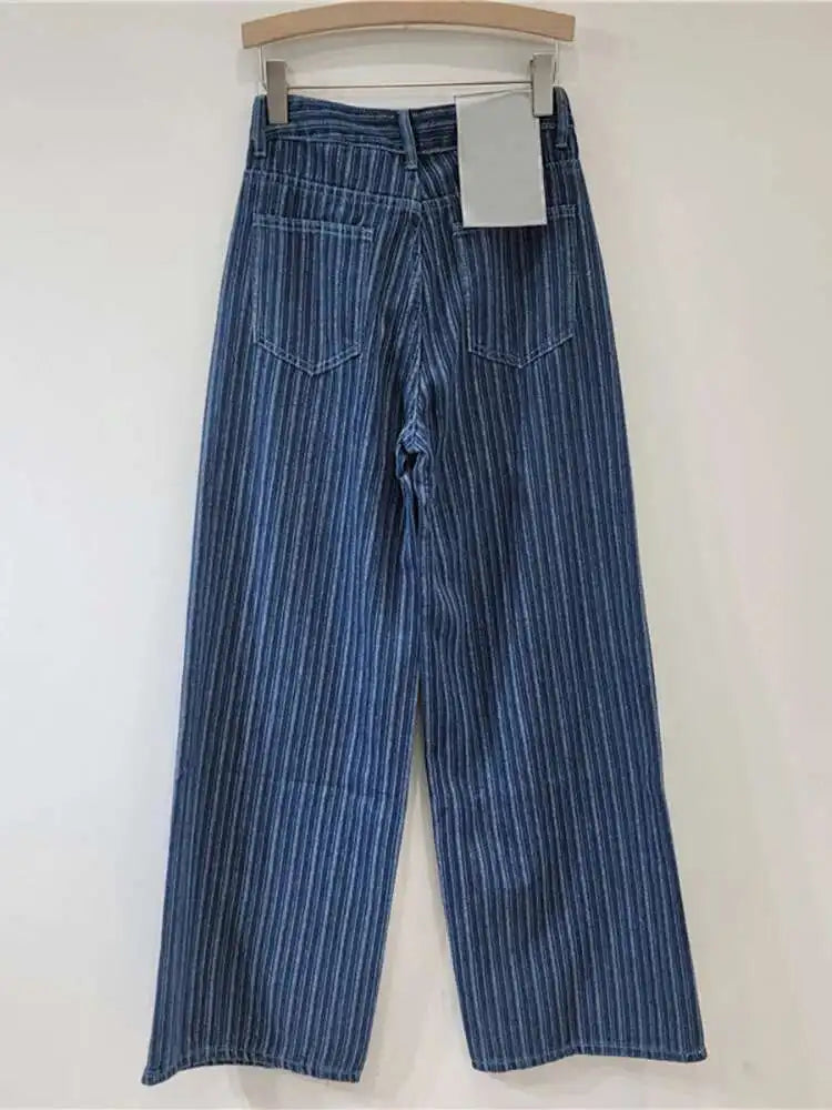 Carla Striped Denim Pants — bottoms in grey — back view