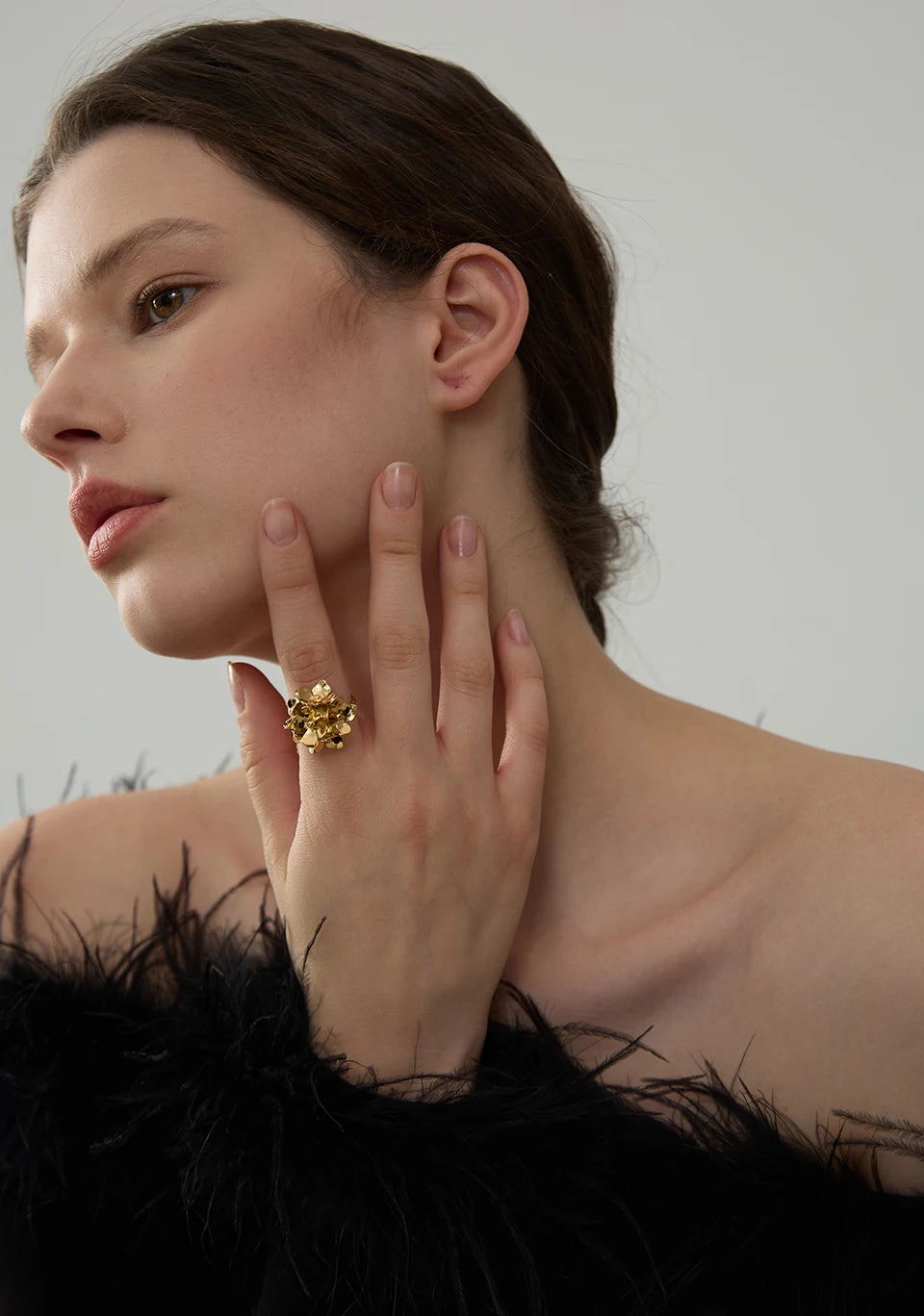 Gold Plated Flower Adjustable Ring — rings in gold — additional view