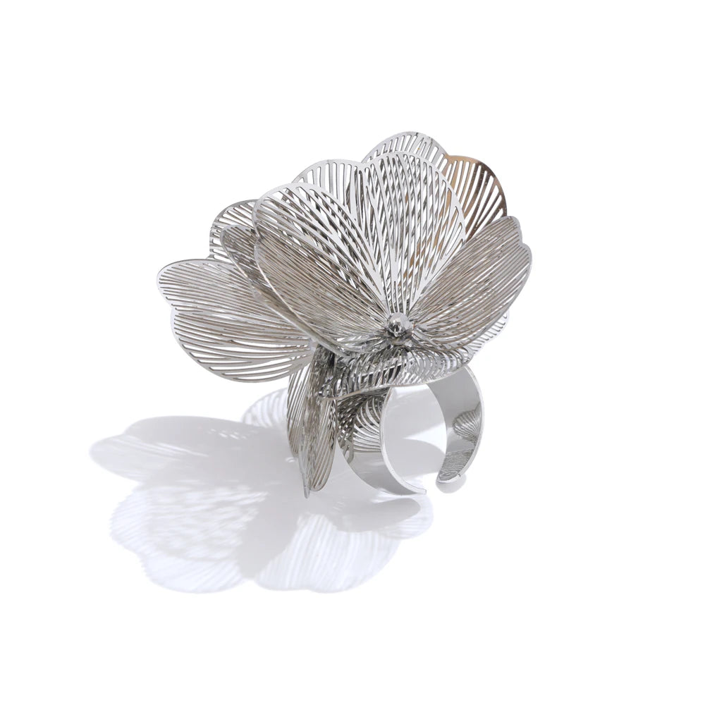 Flower Adjustable Ring 18K Plated — rings in gold — additional view