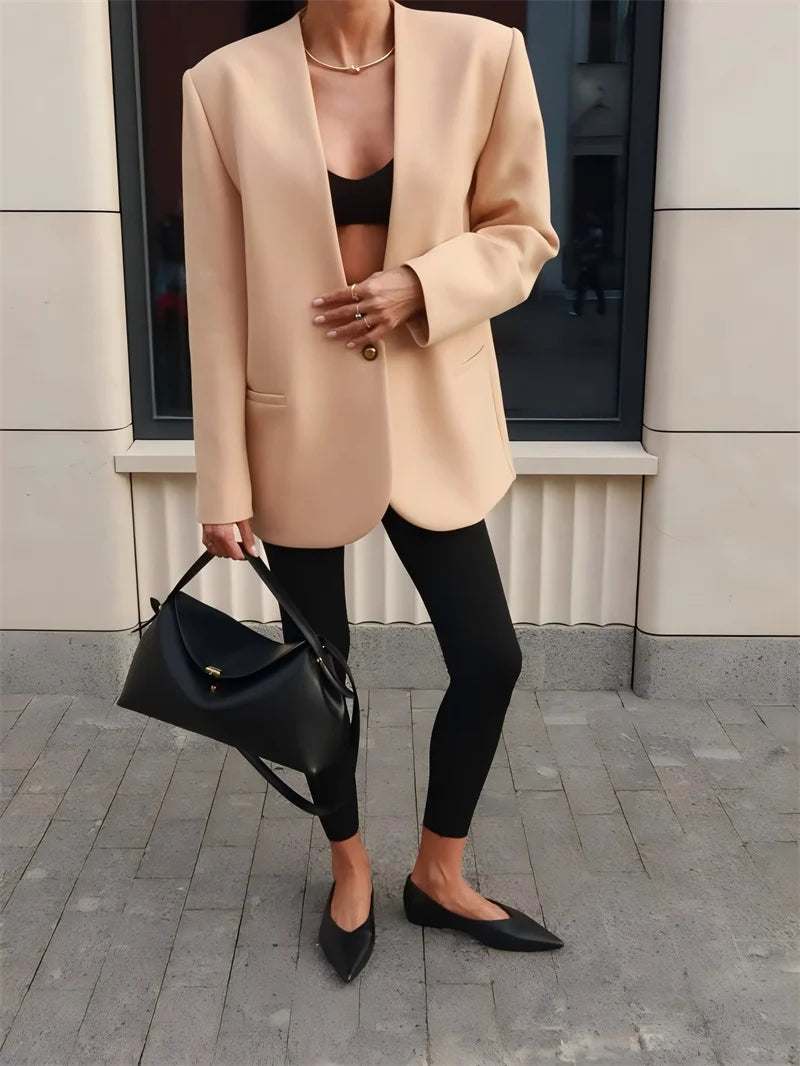 Amberkleurige blazer met diepe V-hals