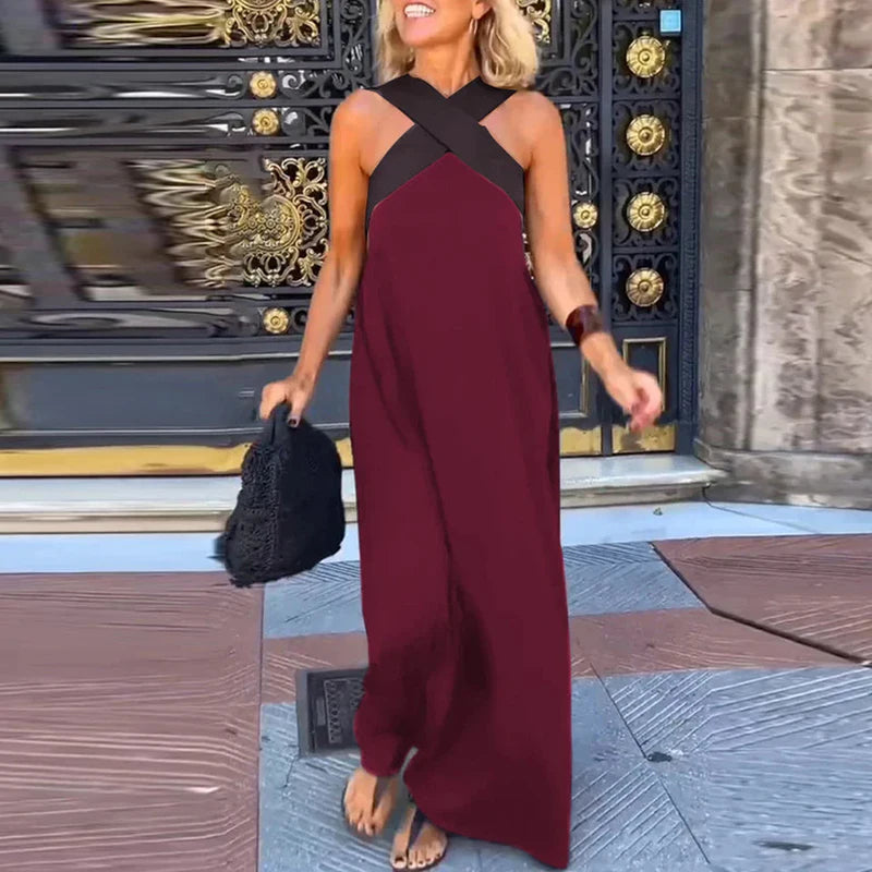 Lola Cross Halter Sling Dress – wine – halter neckline