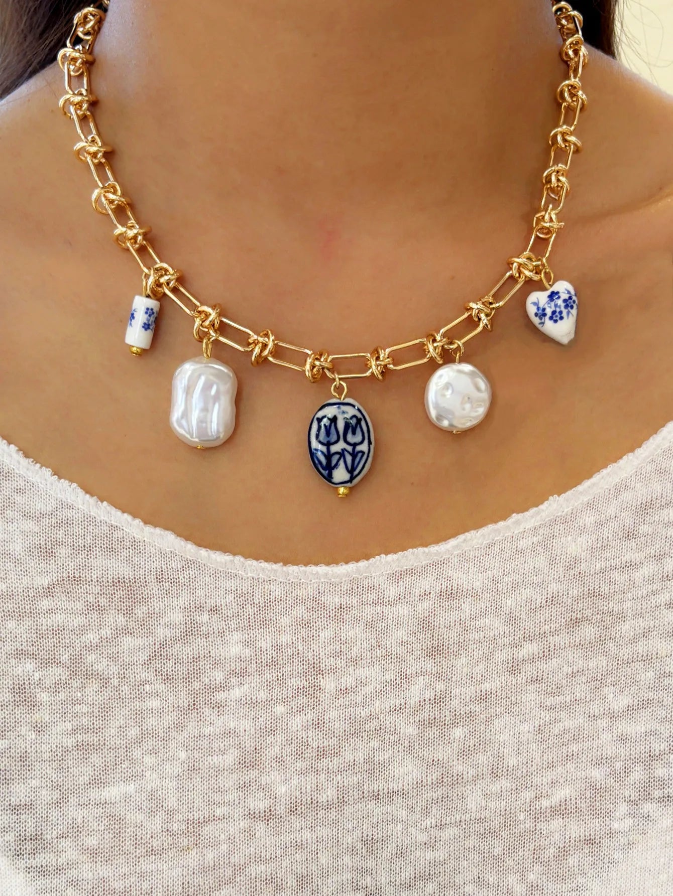 Charm Pearl Porcelain Necklace