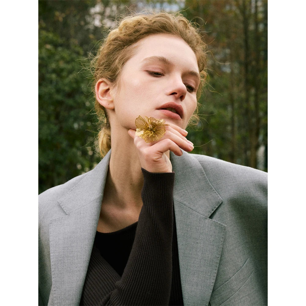 Flower Adjustable Ring 18K Plated — rings in gold — additional view