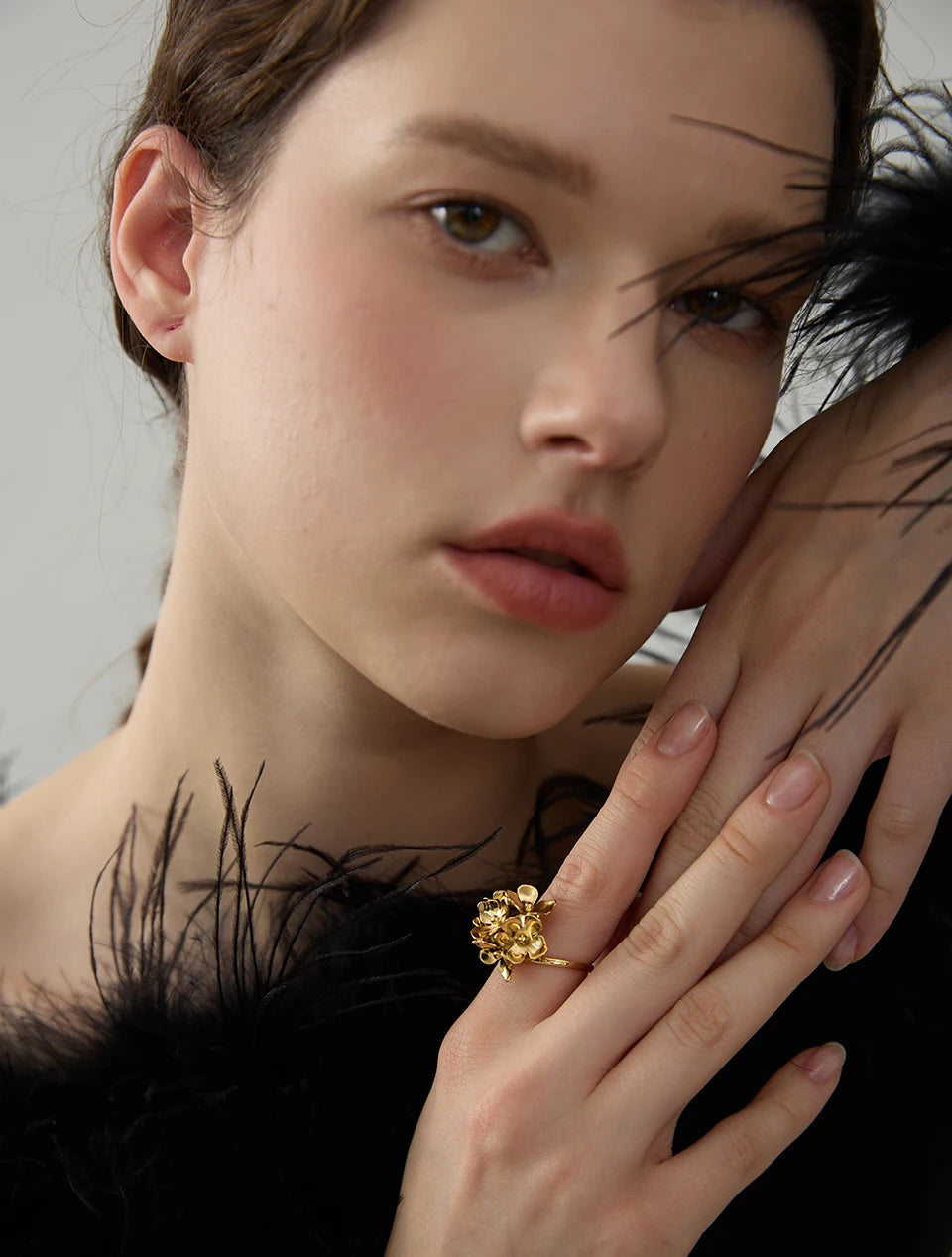 Gold Plated Flower Adjustable Ring — rings in gold — additional view