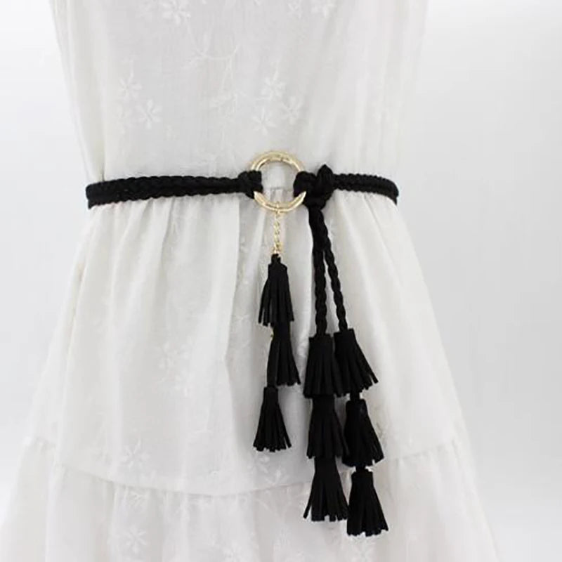 Thin Braided Tassel Belt