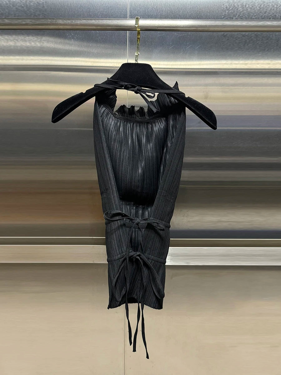 Marie High Neck Backless Top — shirts & tops in black — additional view