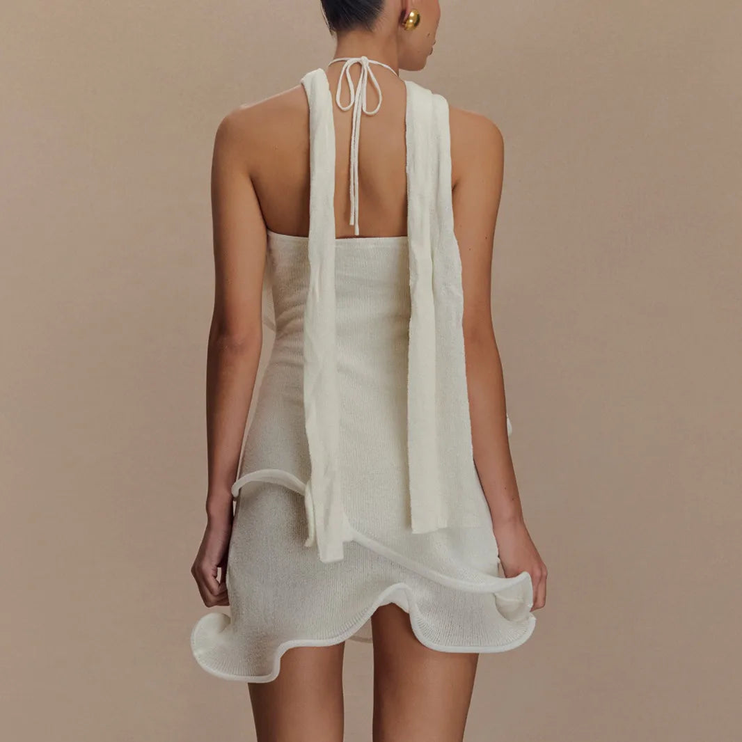Meshy Wavy Halter Mini Dress
