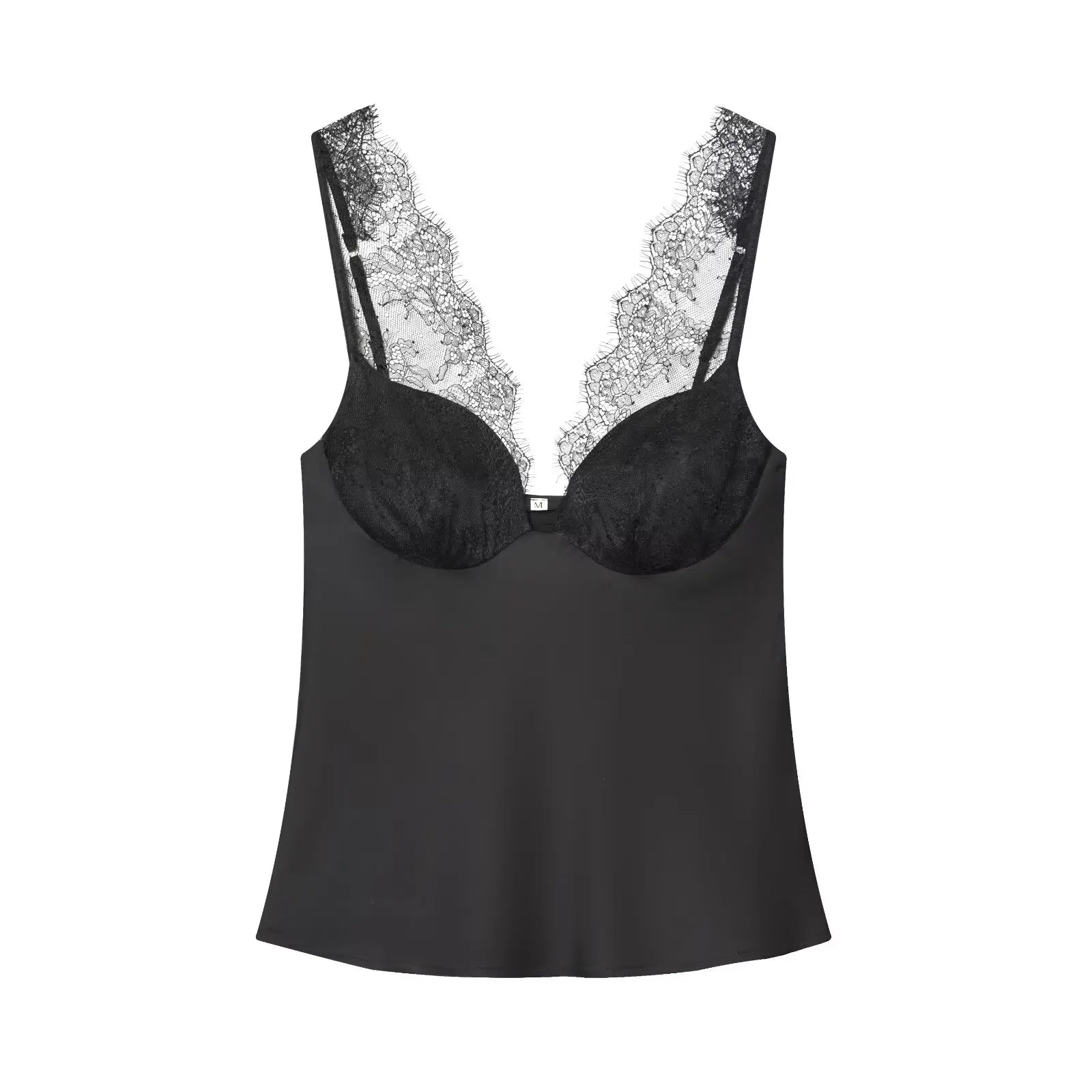 Melina Lace Splice Top – black – lace detail
