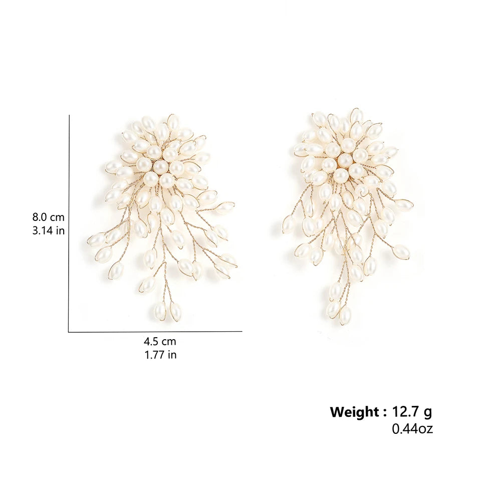 Flower Faux Pearls Earrings — earrings in pearl beaded detail — close-up detail